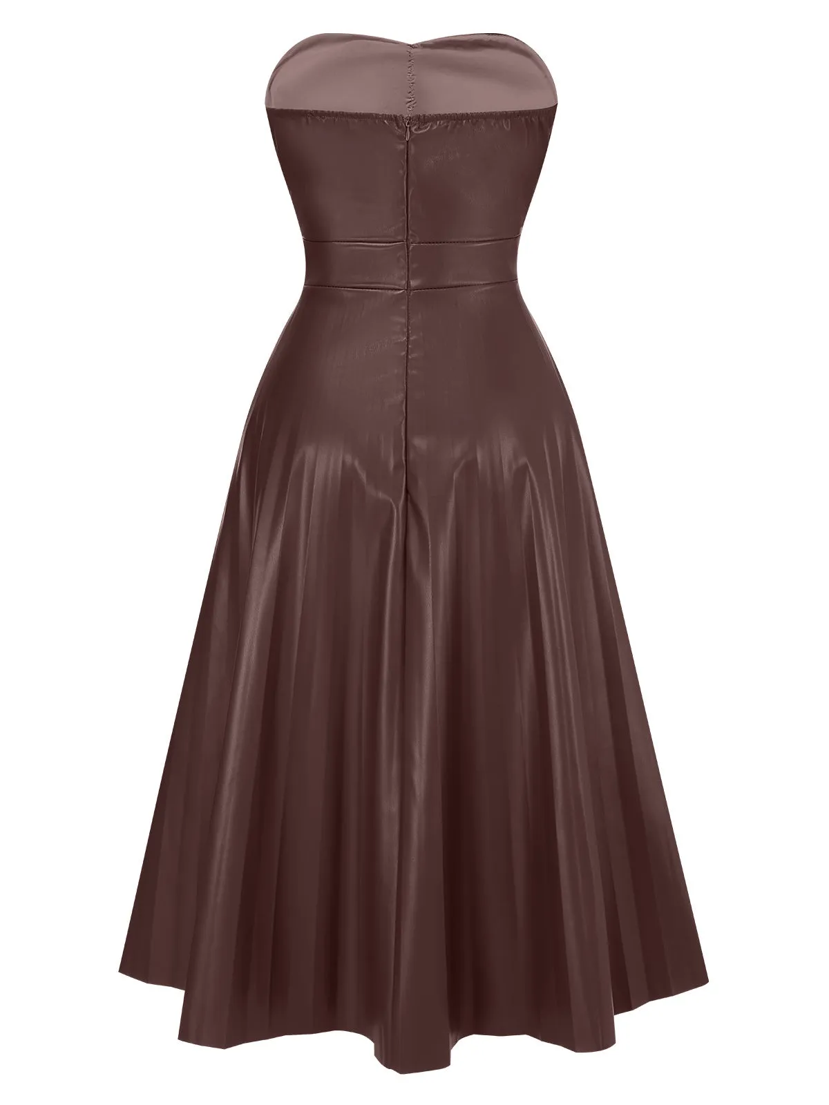 1950s Solid Faux Leather Strapless Dress