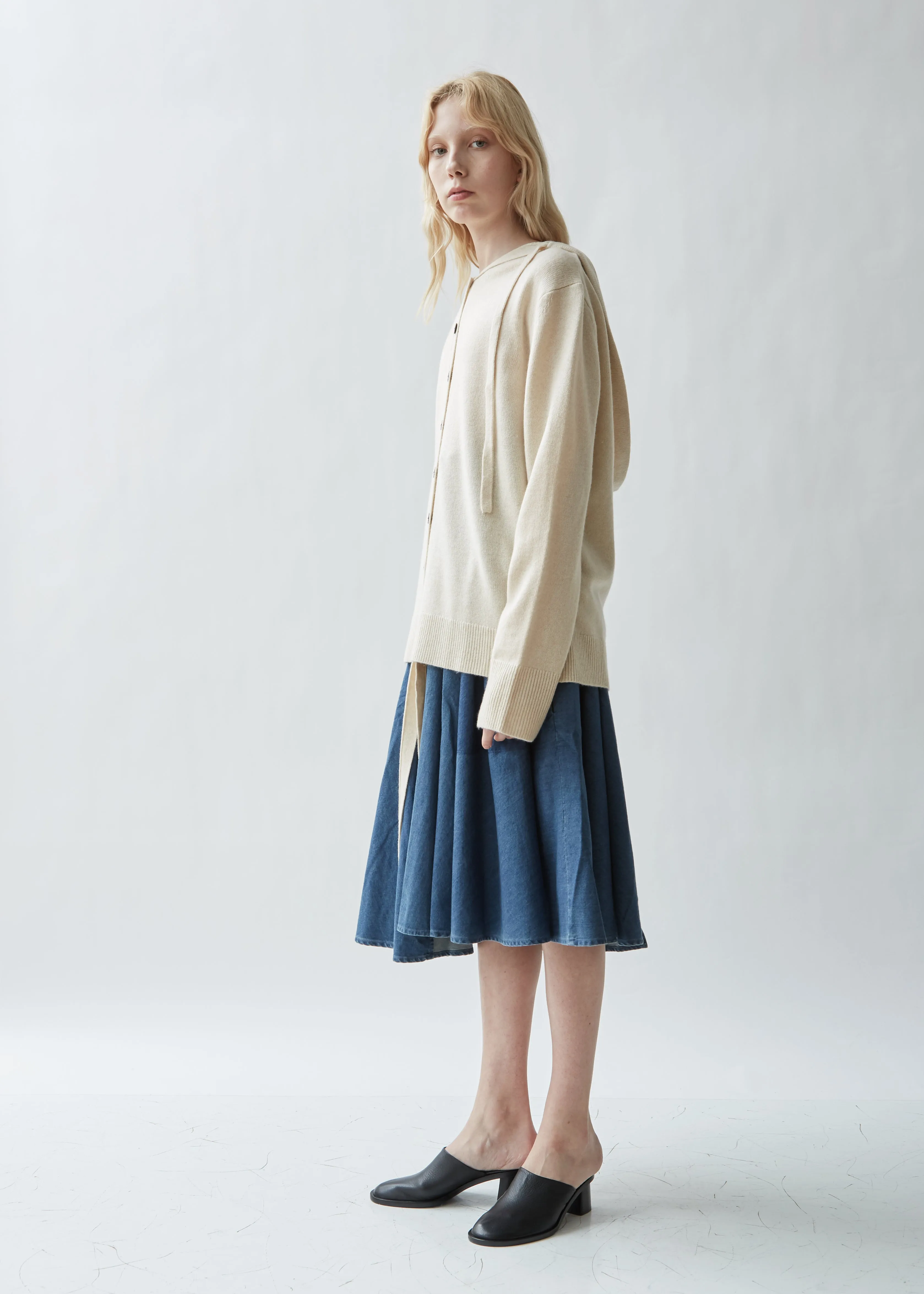 A-line Belted Denim Skirt