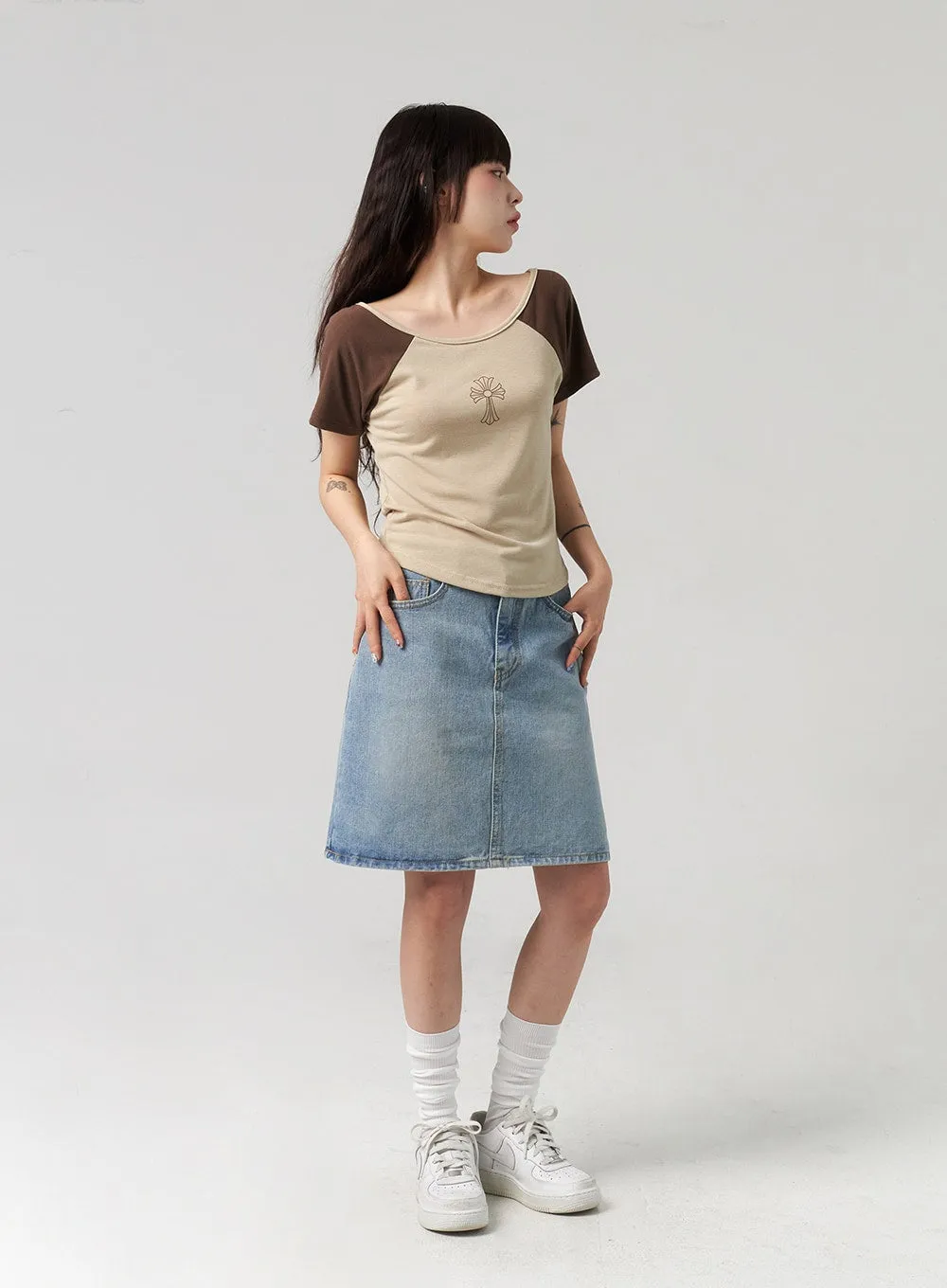 A-Line Denim Midi Skirt CL312