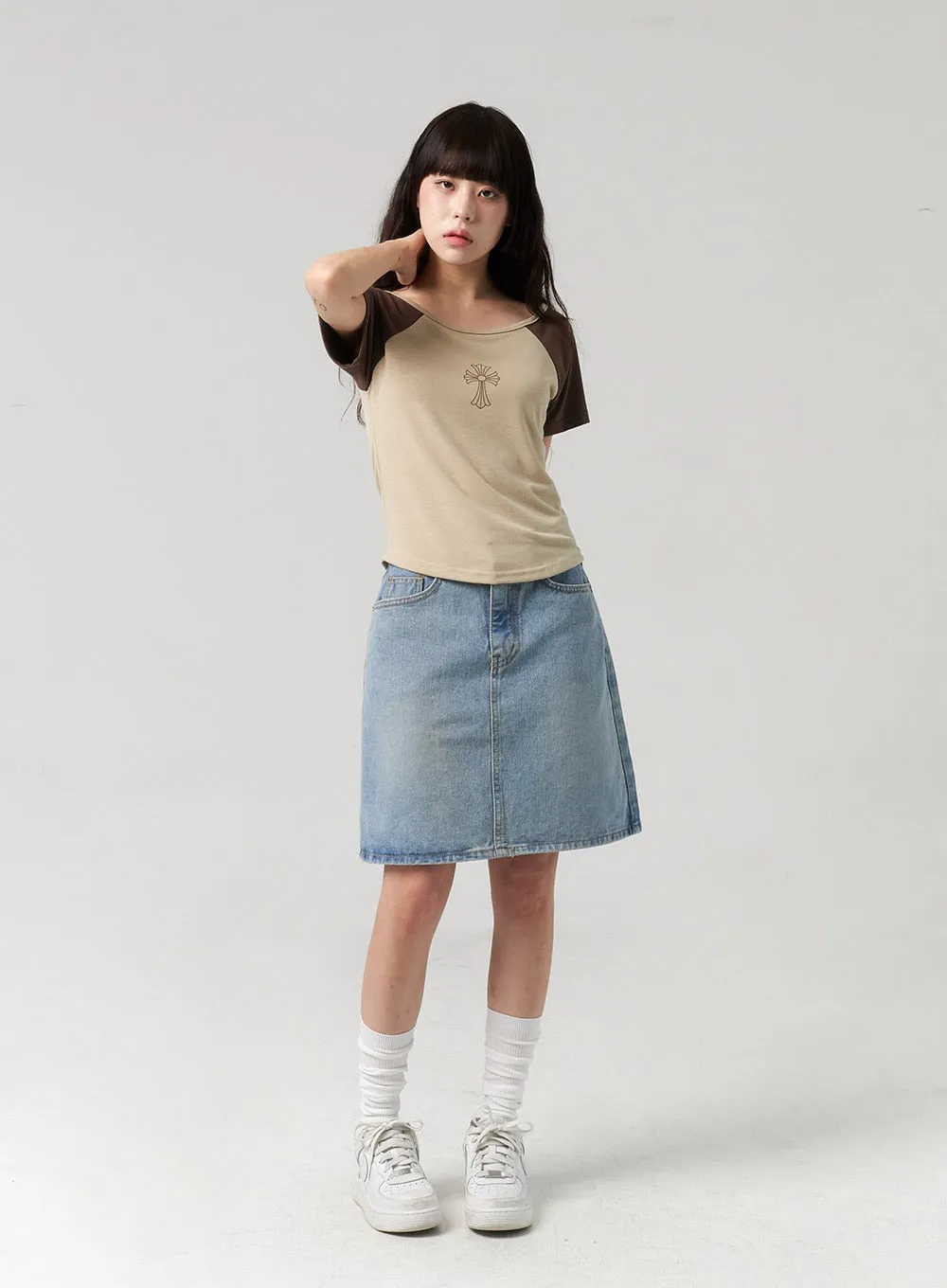 A-Line Denim Midi Skirt CL312