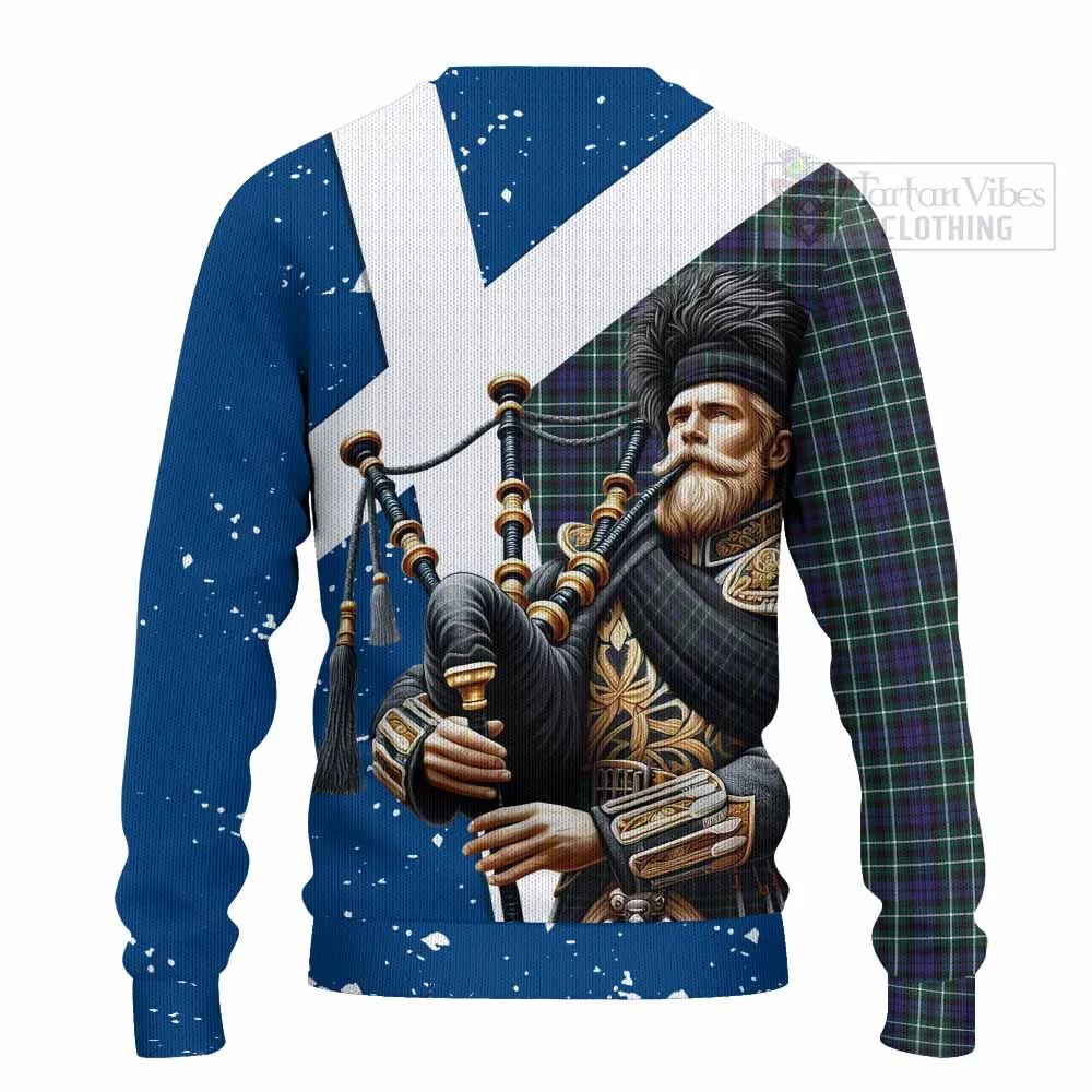 Allardice Tartan Knitted Sweater with Family Crest Scottish Bagpiper Vibes