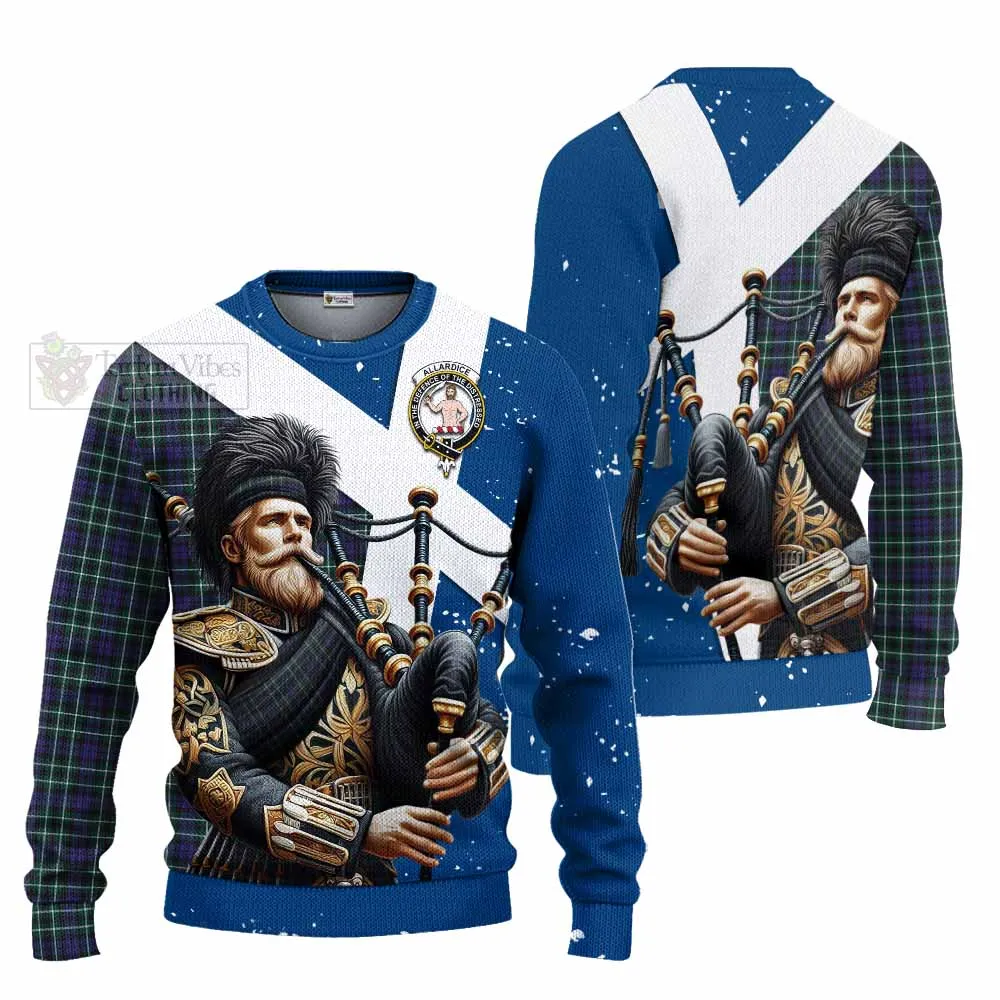 Allardice Tartan Knitted Sweater with Family Crest Scottish Bagpiper Vibes