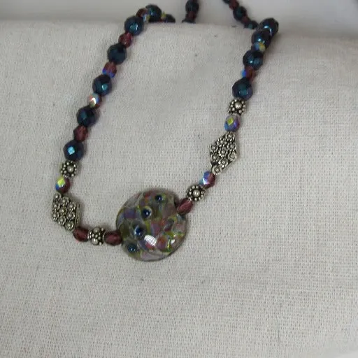 Amethyst Gemstone and Metallic Beaded Necklace with Artisan Focus