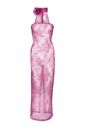 AURELIE MAGENTA LACE MIDI DRESS