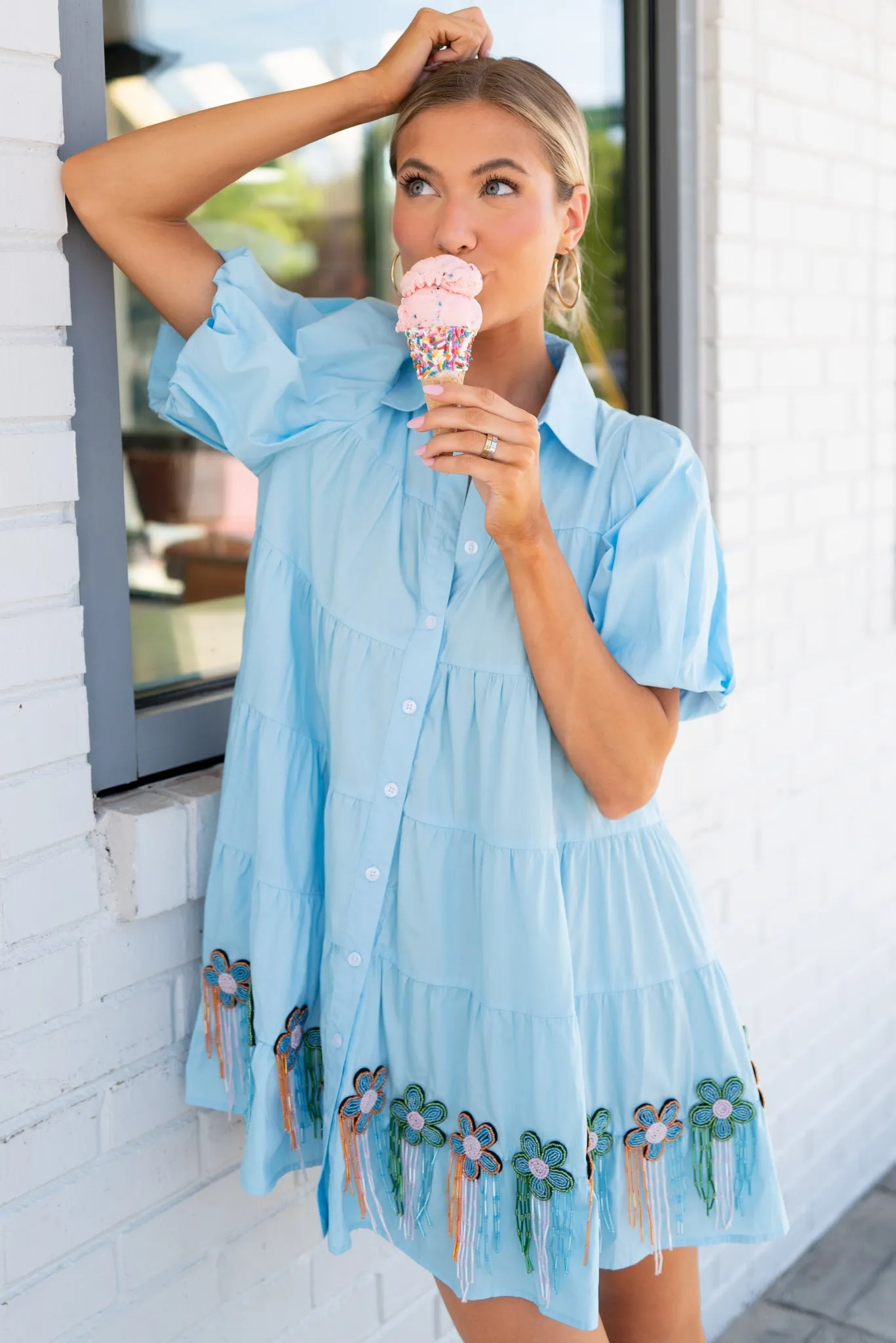 Bead Fringe Flower Cotton Dress