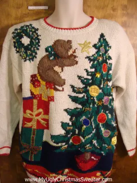 Bear Putting Star on Tree Novelty Funny Christmas Sweater