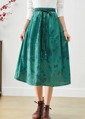 Beautiful Green Embroideried Bow Silk A Line Skirt Fall LY9880