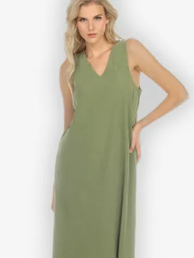 Bias Cut V-neck Olive Dress