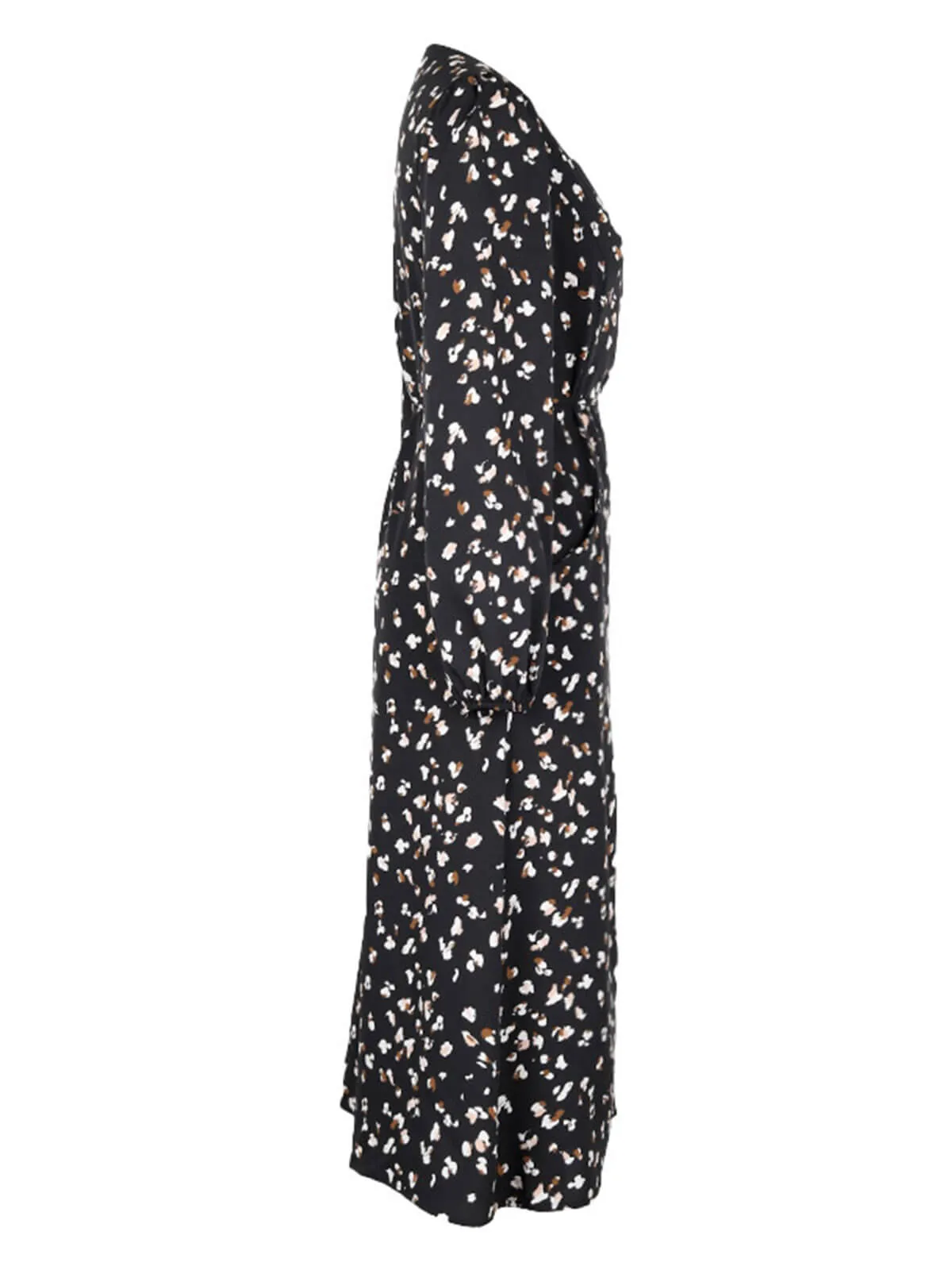 Black 1940s Leopard V-Neck Wrap Dress