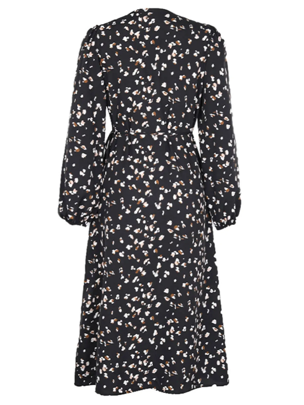 Black 1940s Leopard V-Neck Wrap Dress