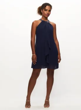 Cascading Ruffle Bead Neck Dress