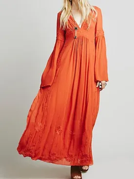 Casual Loose V Neck Long Sleeve Maxi Long Dress