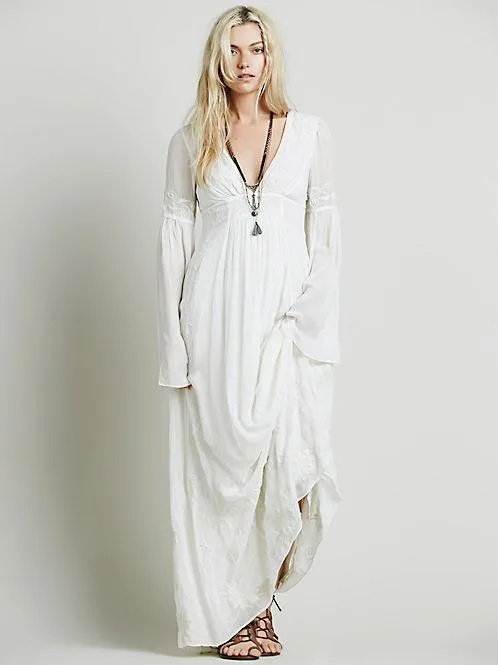 Casual Loose V Neck Long Sleeve Maxi Long Dress