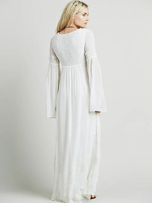 Casual Loose V Neck Long Sleeve Maxi Long Dress