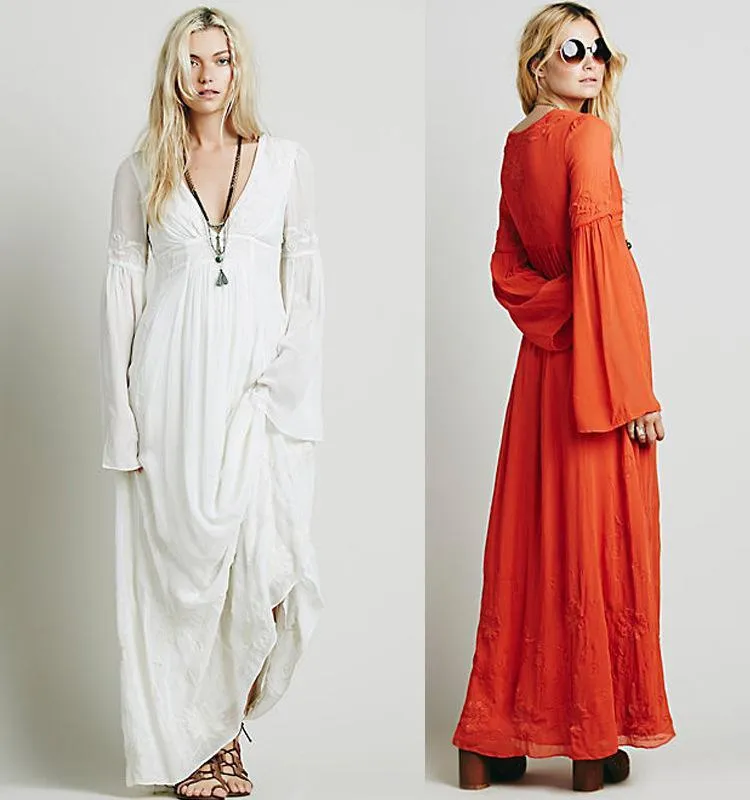 Casual Loose V Neck Long Sleeve Maxi Long Dress