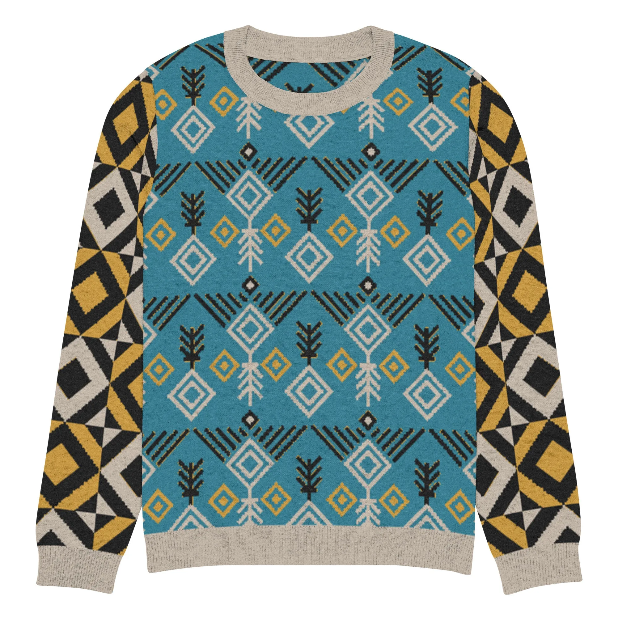 Clam Bake in Teal and Gold Knitted Crewneck STeweater