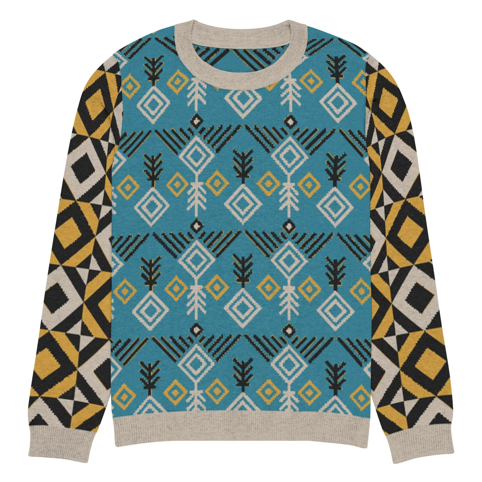 Clam Bake in Teal and Gold Knitted Crewneck STeweater