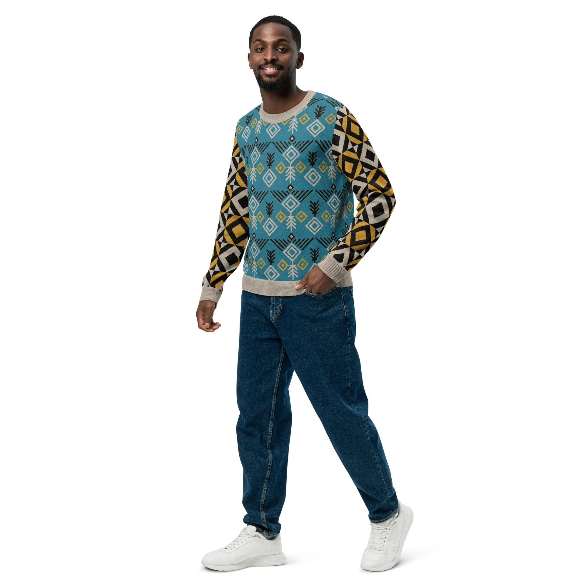 Clam Bake in Teal and Gold Knitted Crewneck STeweater