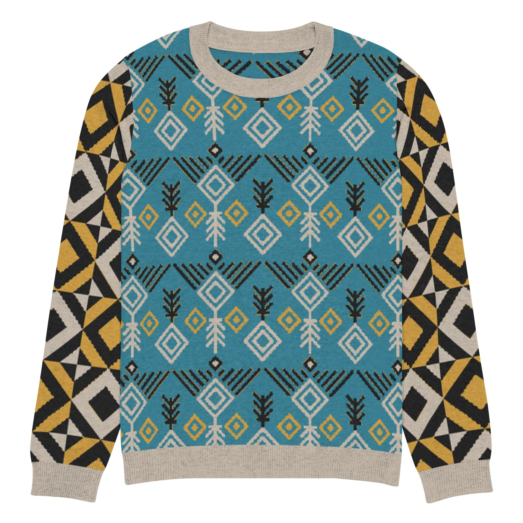 Clam Bake in Teal and Gold Knitted Crewneck STeweater