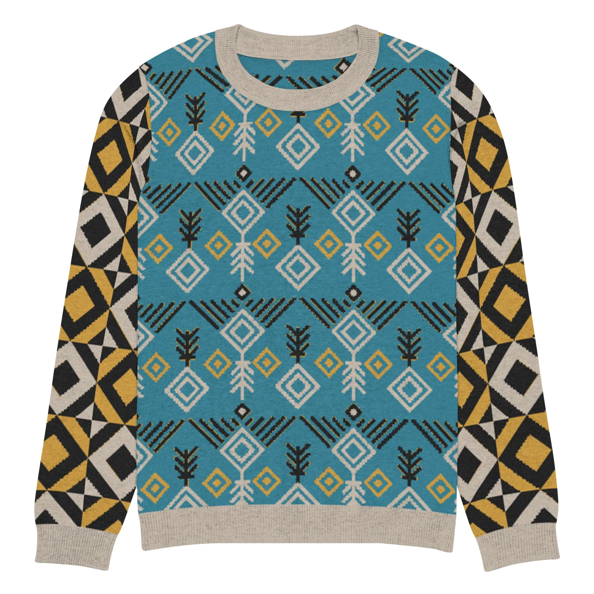 Clam Bake in Teal and Gold Knitted Crewneck STeweater