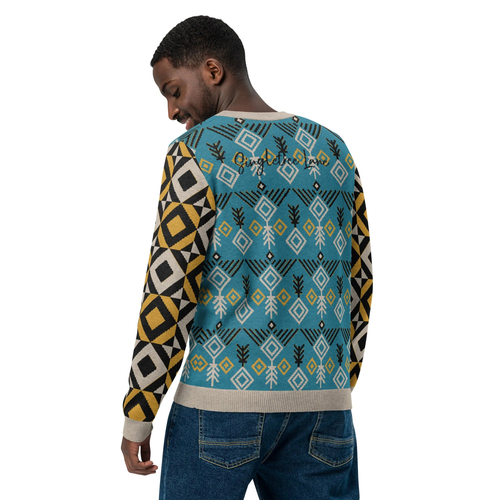 Clam Bake in Teal and Gold Knitted Crewneck STeweater