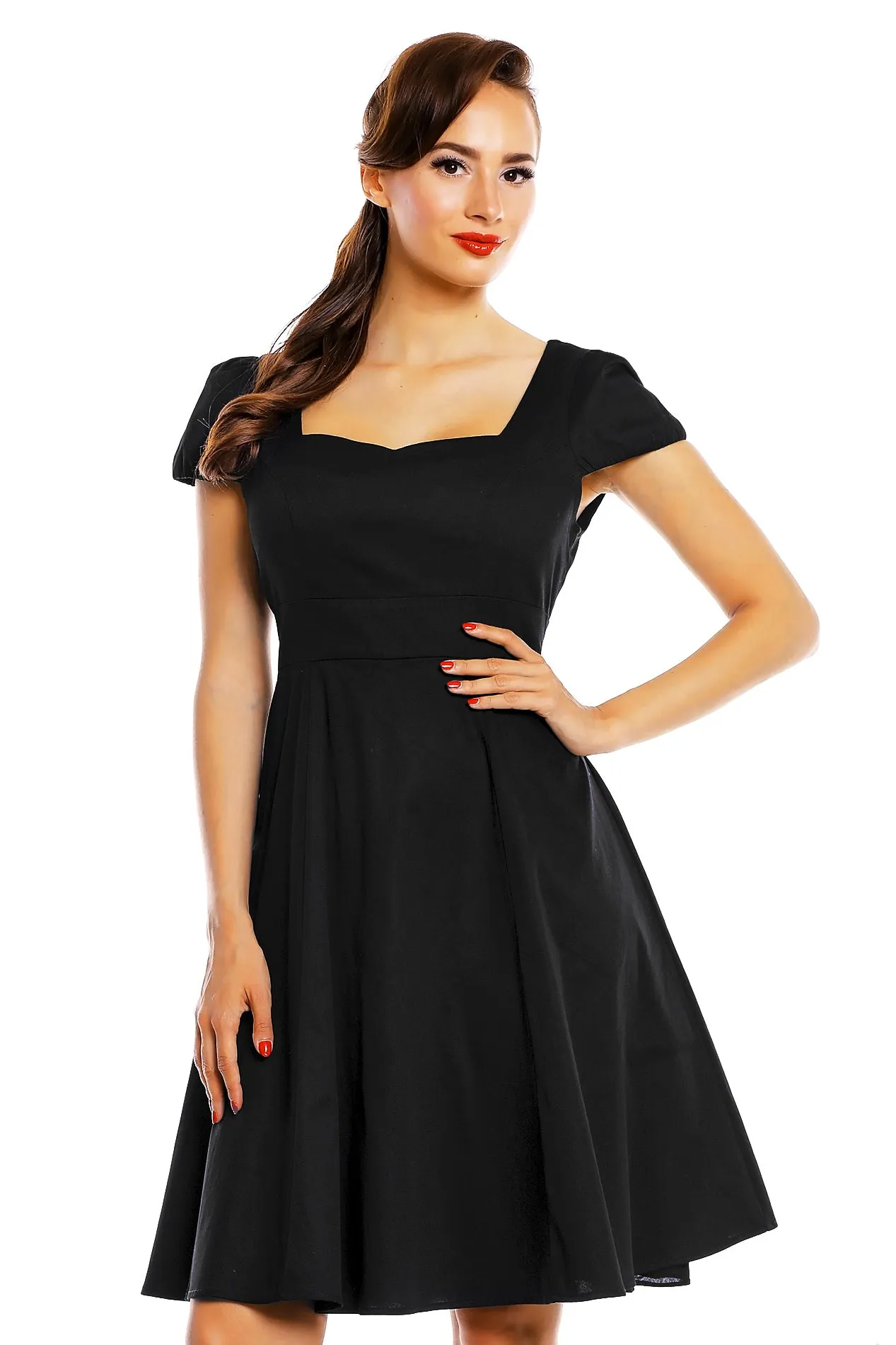 Claudia Flirty Fifties Style Dress in Plain Black