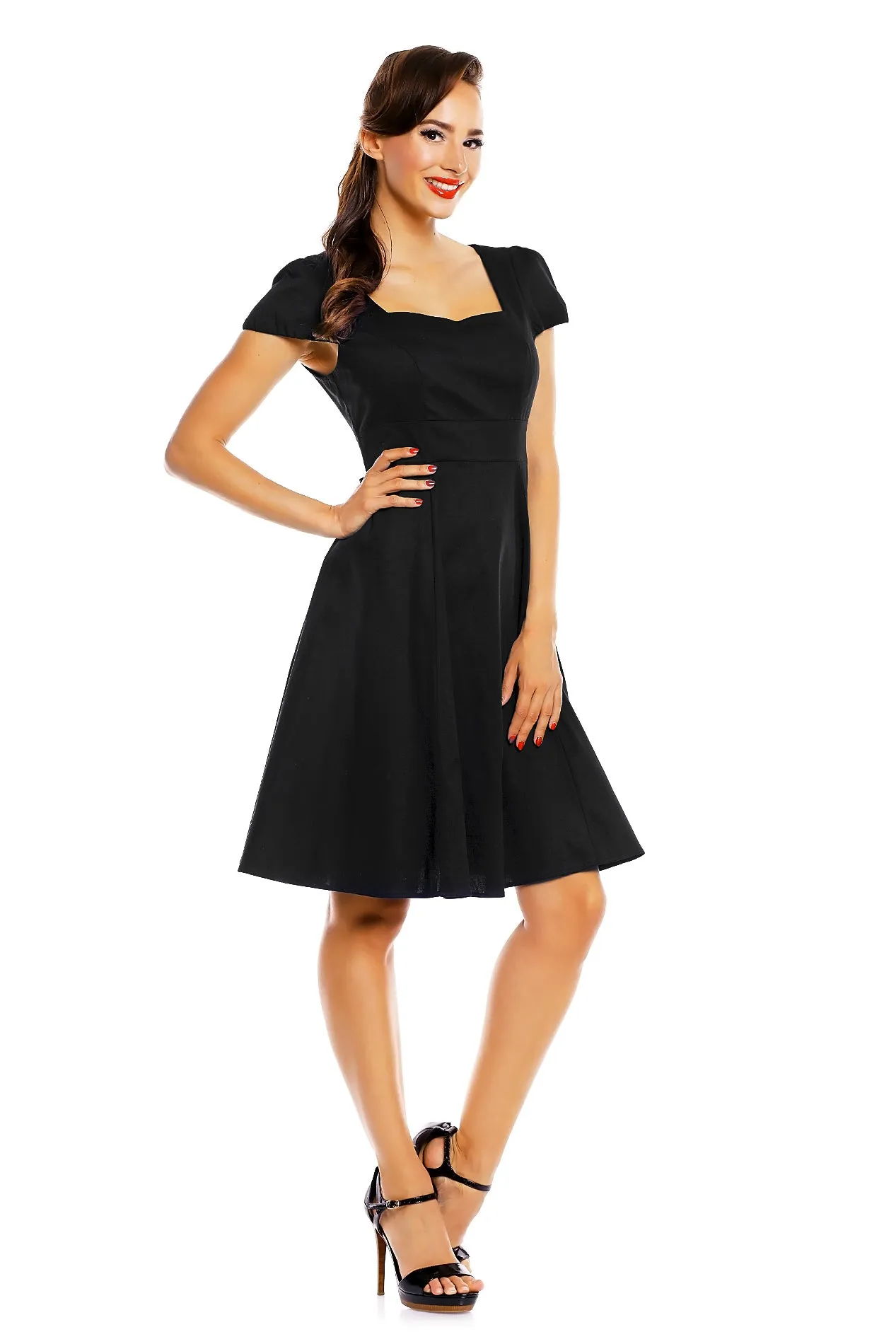 Claudia Flirty Fifties Style Dress in Plain Black