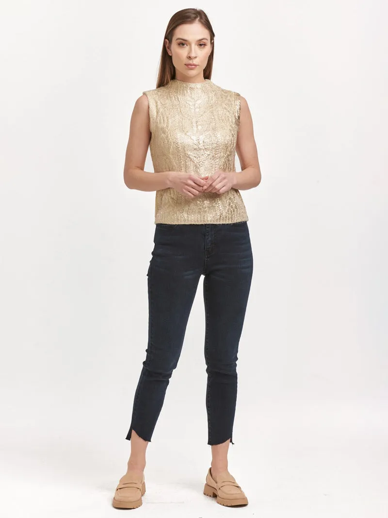 Dear John Tatiana Sleeveless Sweater – Ivory with Rose Gold