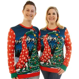 Dinosaur Hanging Star | Ugly Christmas Sweater For Men & Women | Unisex Sizing