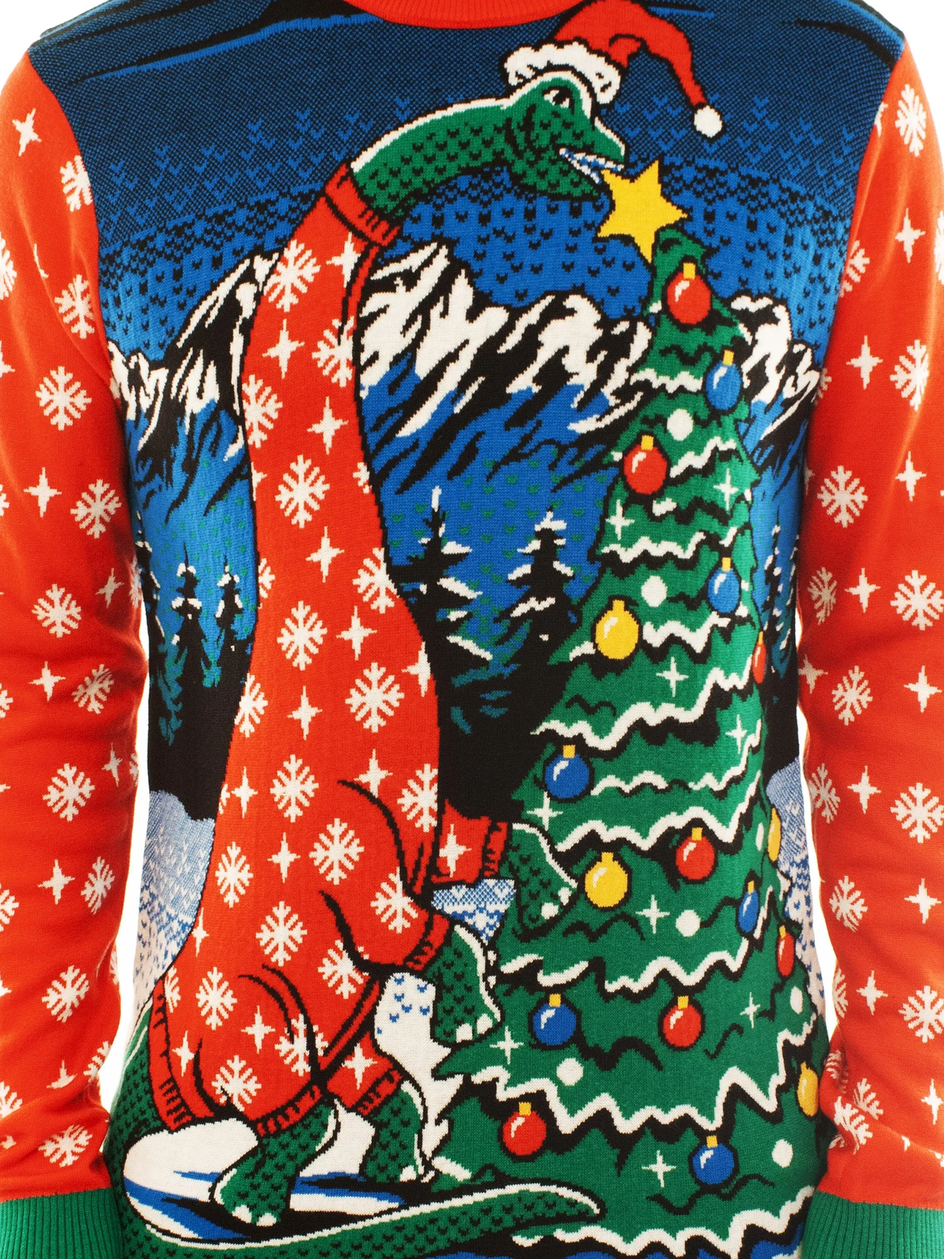 Dinosaur Hanging Star | Ugly Christmas Sweater For Men & Women | Unisex Sizing