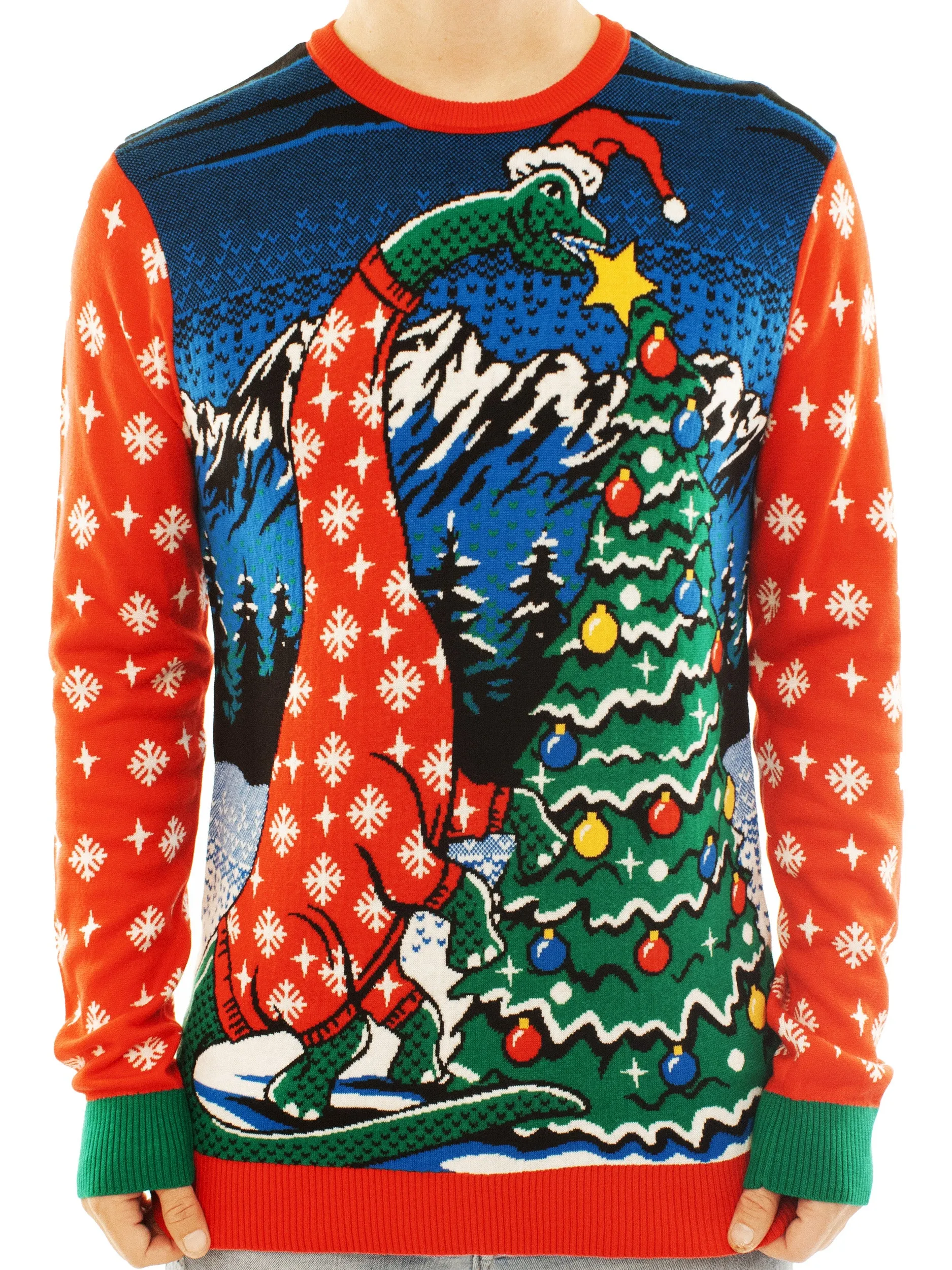 Dinosaur Hanging Star | Ugly Christmas Sweater For Men & Women | Unisex Sizing