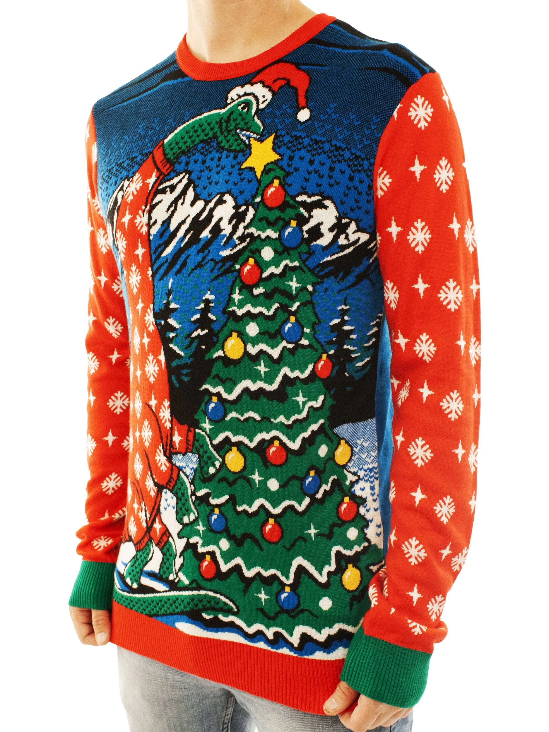 Dinosaur Hanging Star | Ugly Christmas Sweater For Men & Women | Unisex Sizing