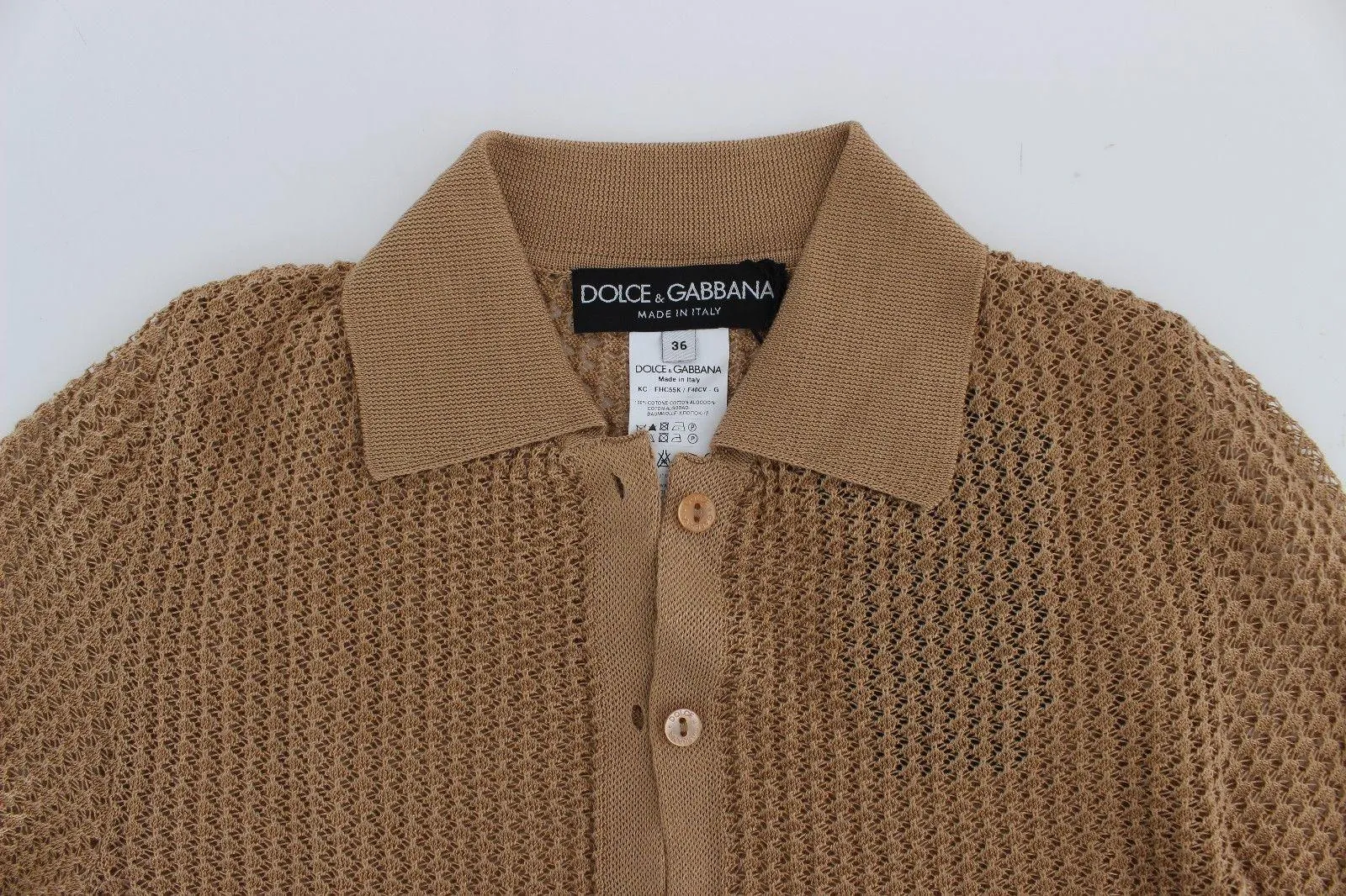 Dolce & Gabbana Beige Knitted Cotton Polo Cardigan Sweater