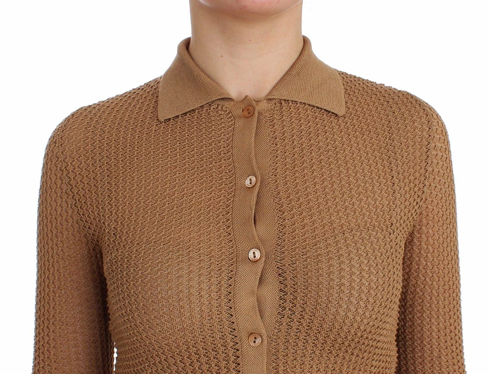 Dolce & Gabbana Beige Knitted Cotton Polo Cardigan Sweater