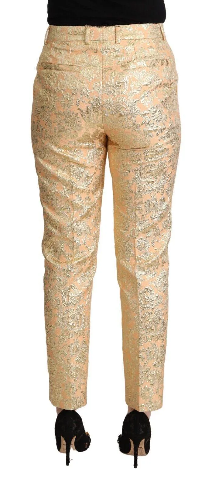 Dolce & Gabbana Pink Floral Brocade High Waist Trouser Tapered Pants