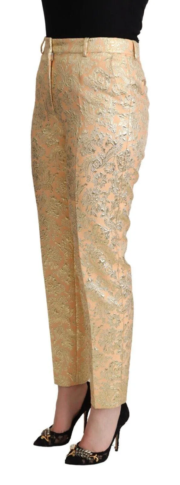 Dolce & Gabbana Pink Floral Brocade High Waist Trouser Tapered Pants