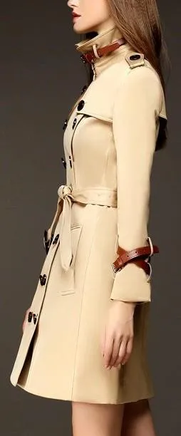 Double Wrap Strap Buckle Trench Coat in Khaki