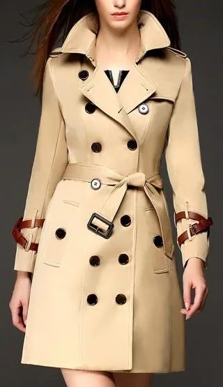 Double Wrap Strap Buckle Trench Coat in Khaki