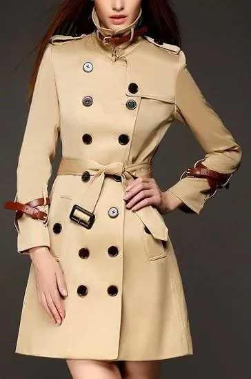 Double Wrap Strap Buckle Trench Coat in Khaki