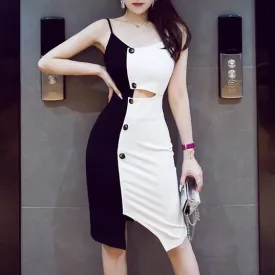 Duo Black White Slim Dress SD00579