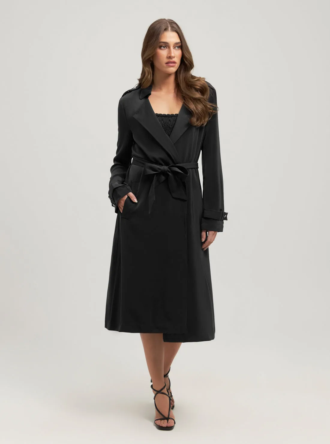 Eco Black Micole Satin Trench Coat