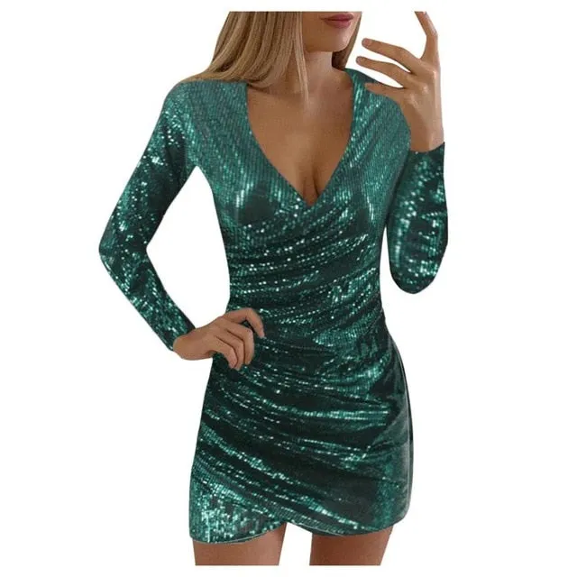 Elegant Women V neck Self Cultivation Bodycon Mini Dress