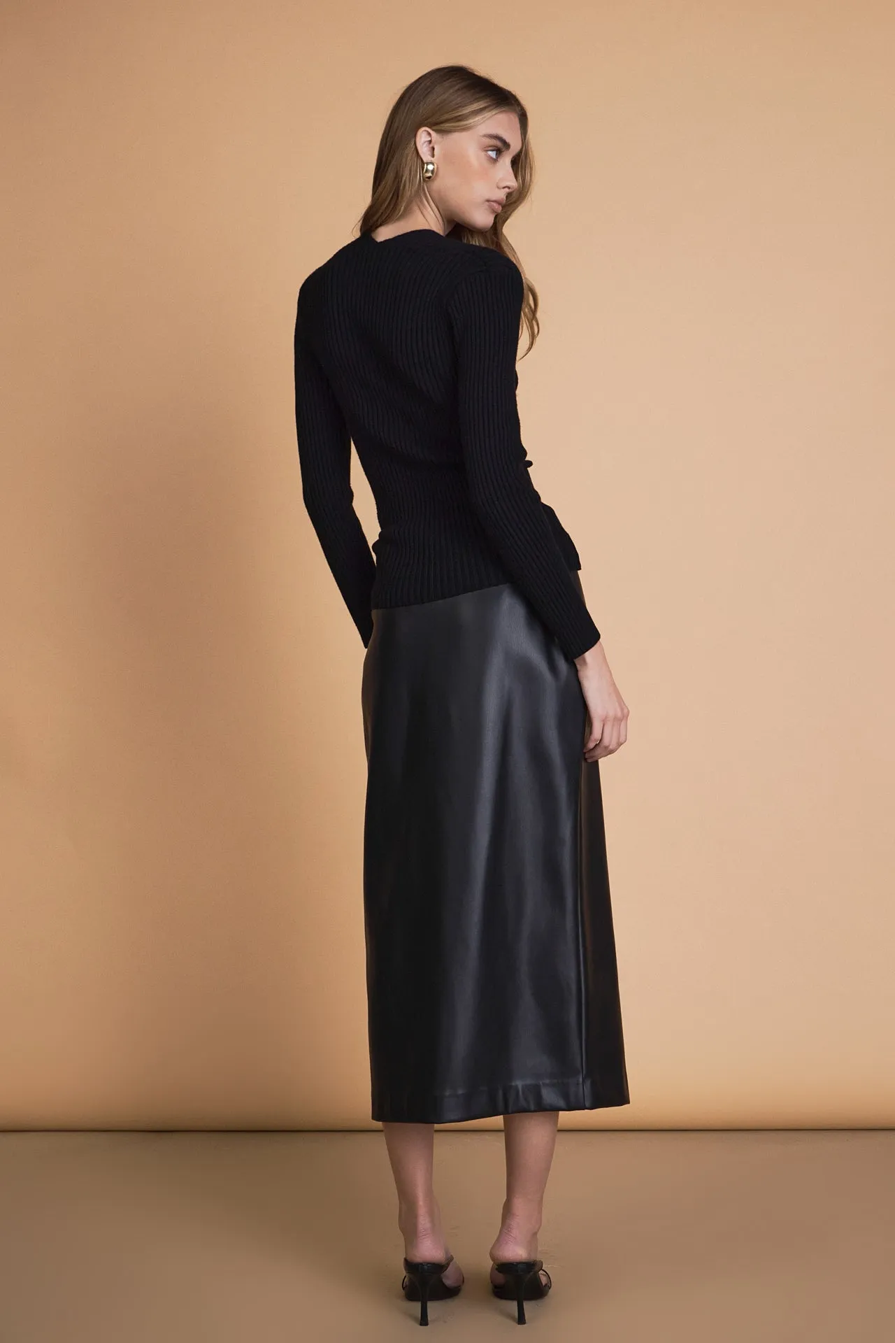 Faux Leather Midi Skirt