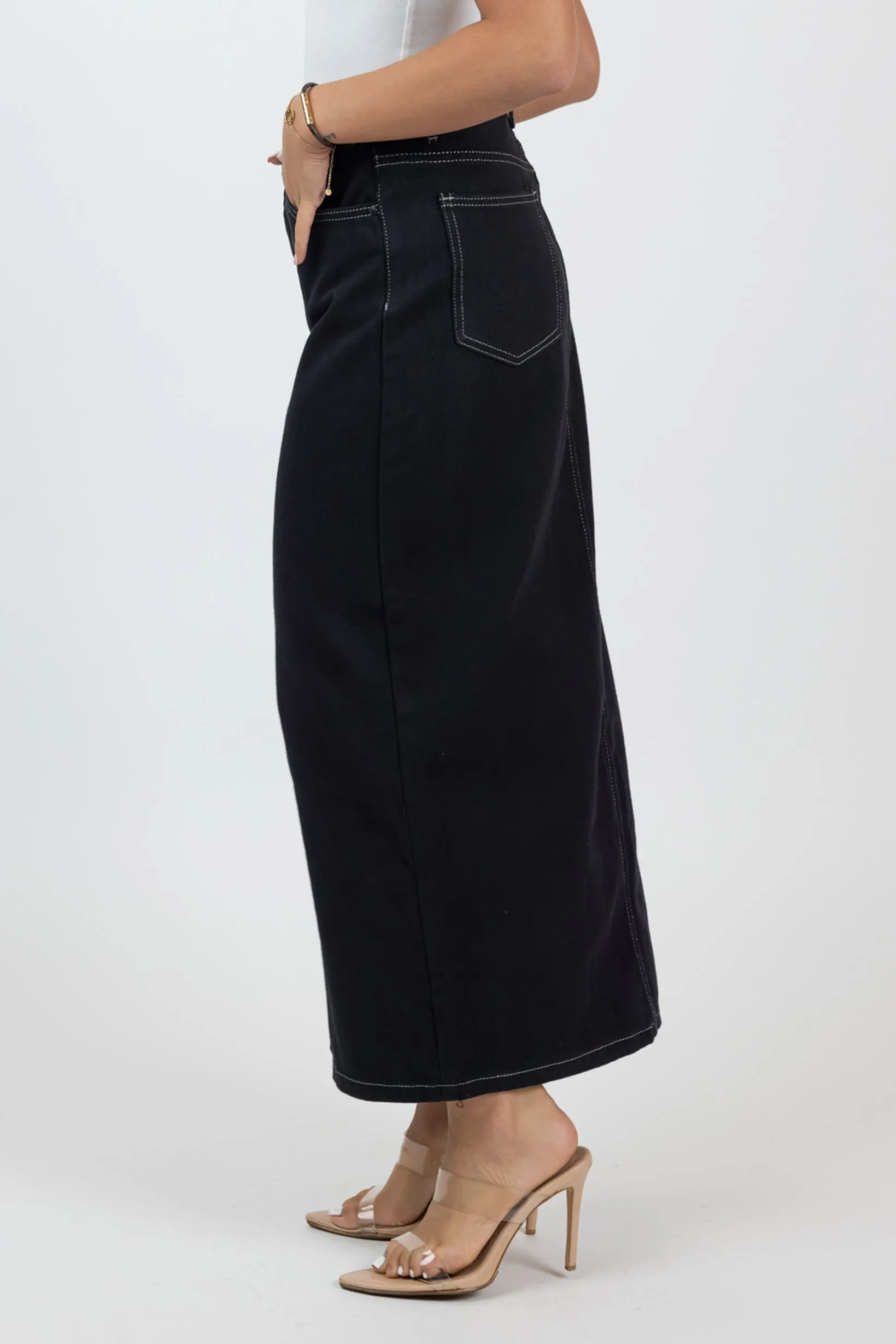 Fiona Front Slit Denim Skirt