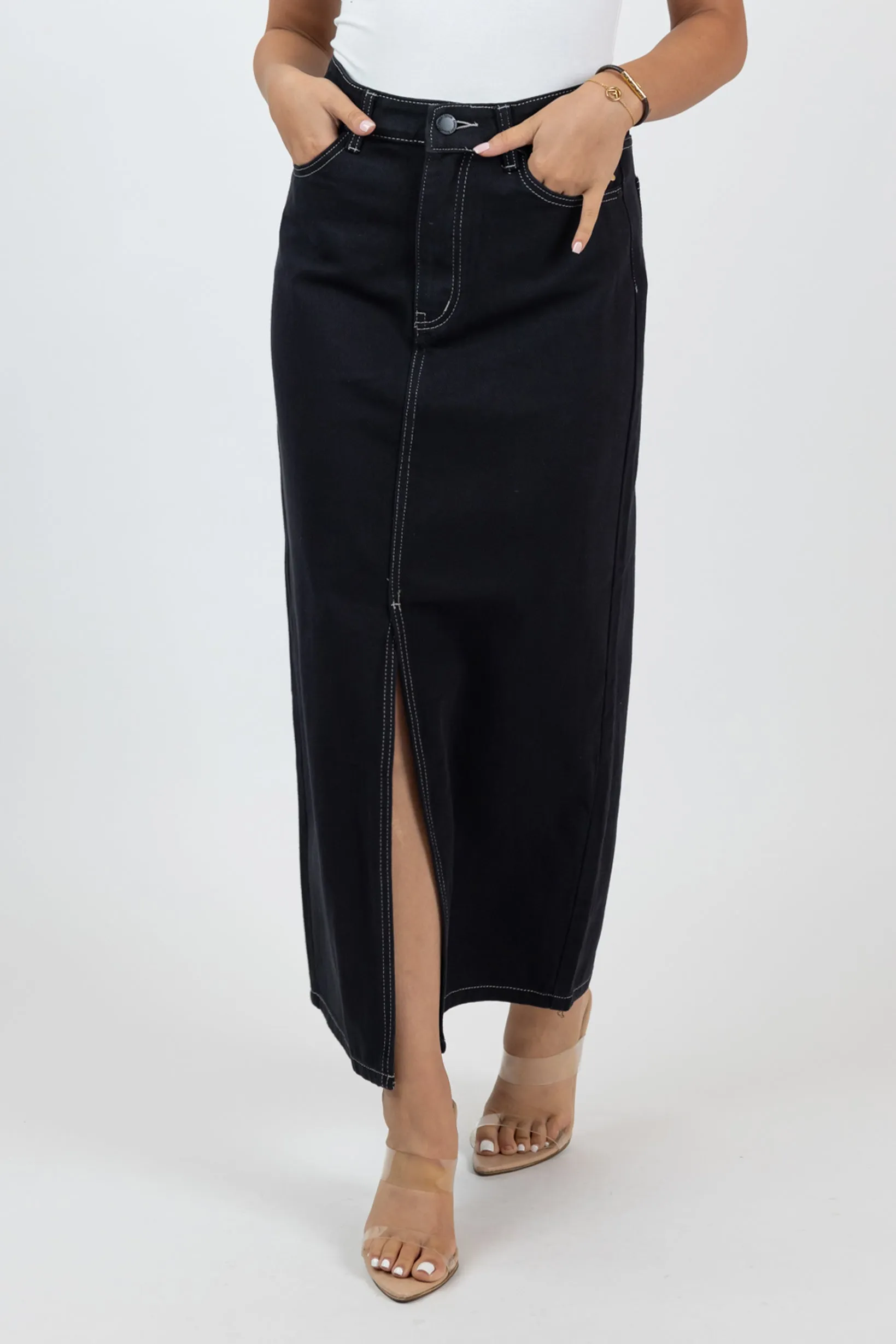 Fiona Front Slit Denim Skirt