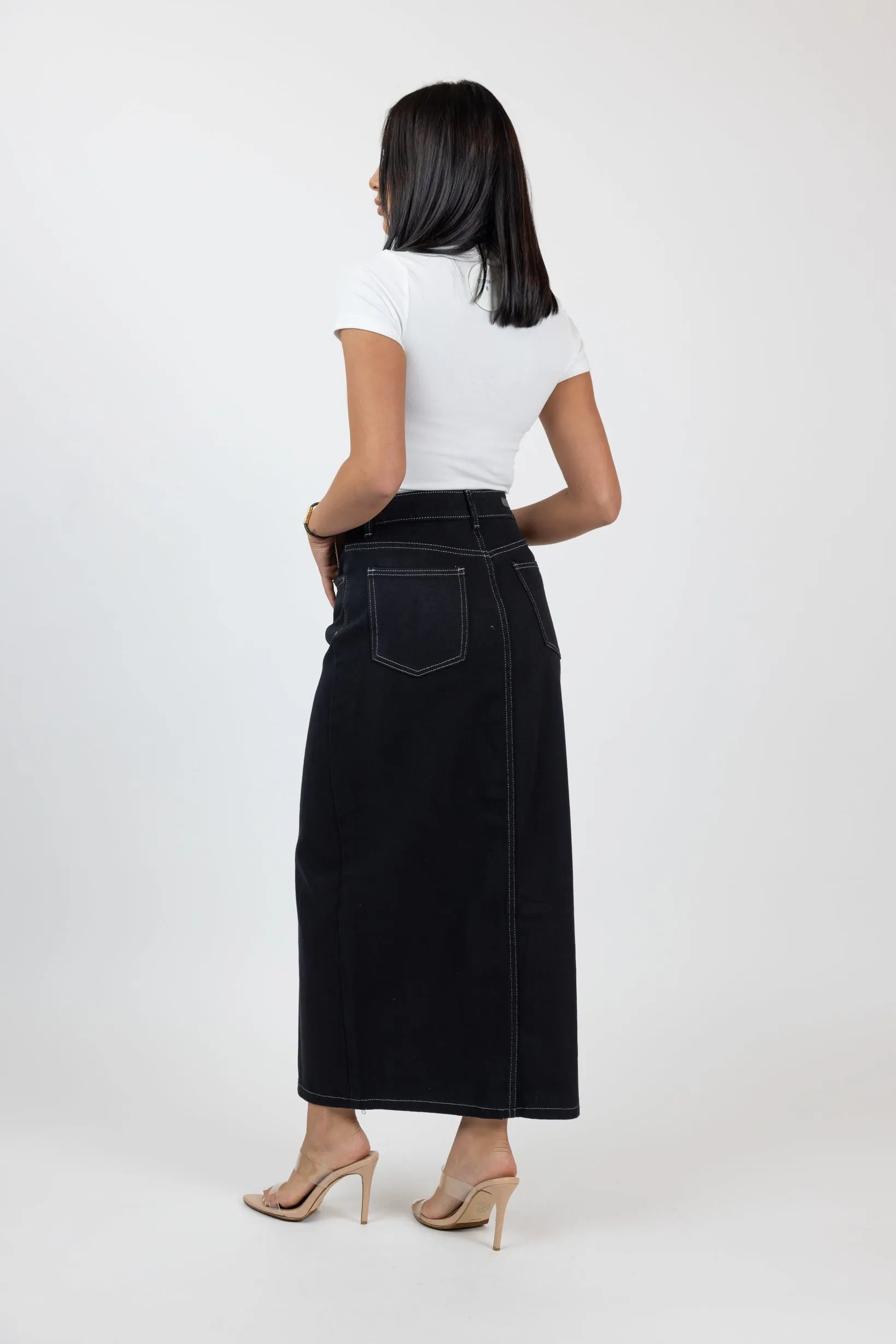 Fiona Front Slit Denim Skirt