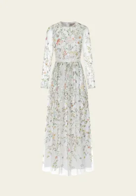 Floral Embroidery Embellished Mesh Dress