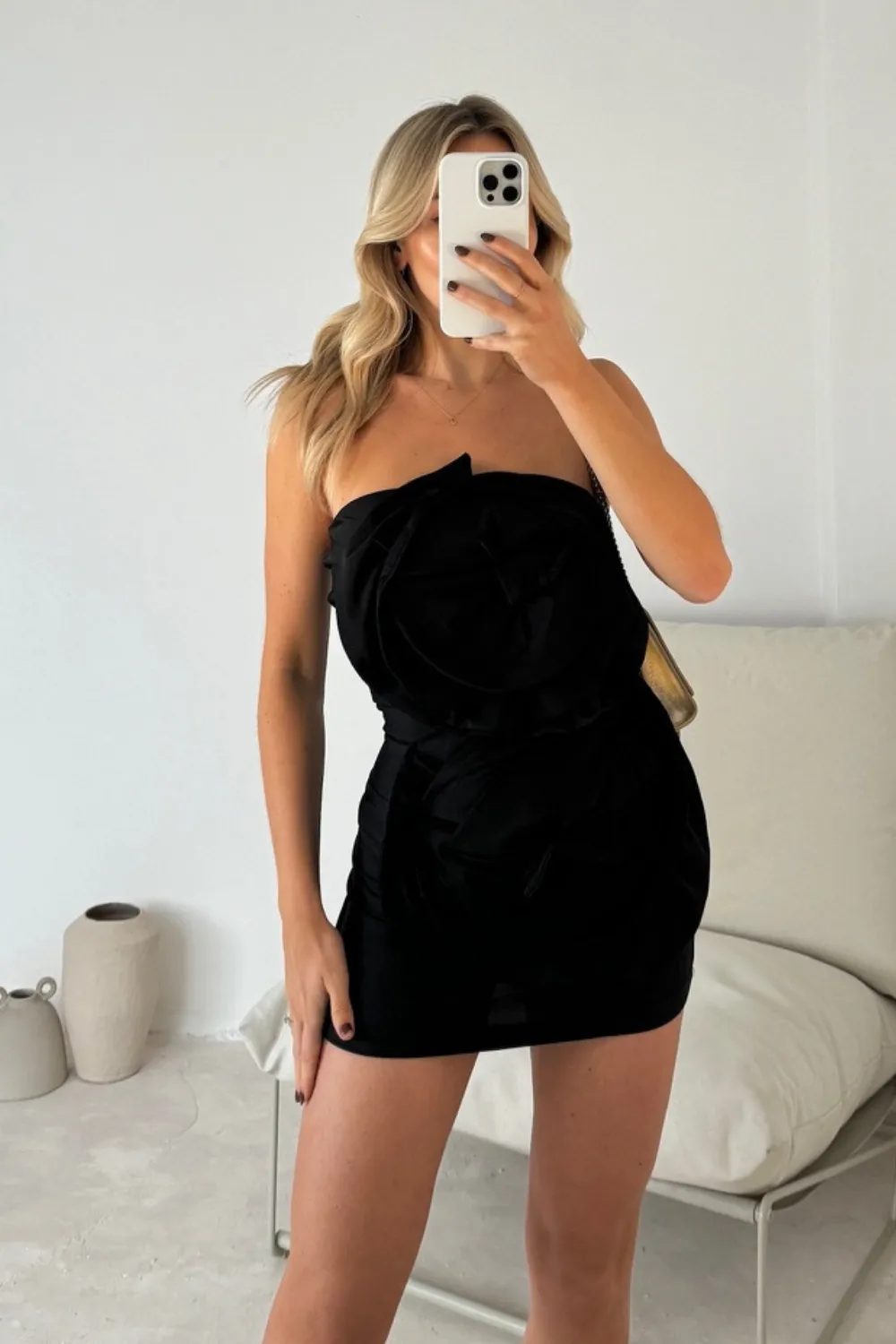 Gianna black rose strapless mini dress