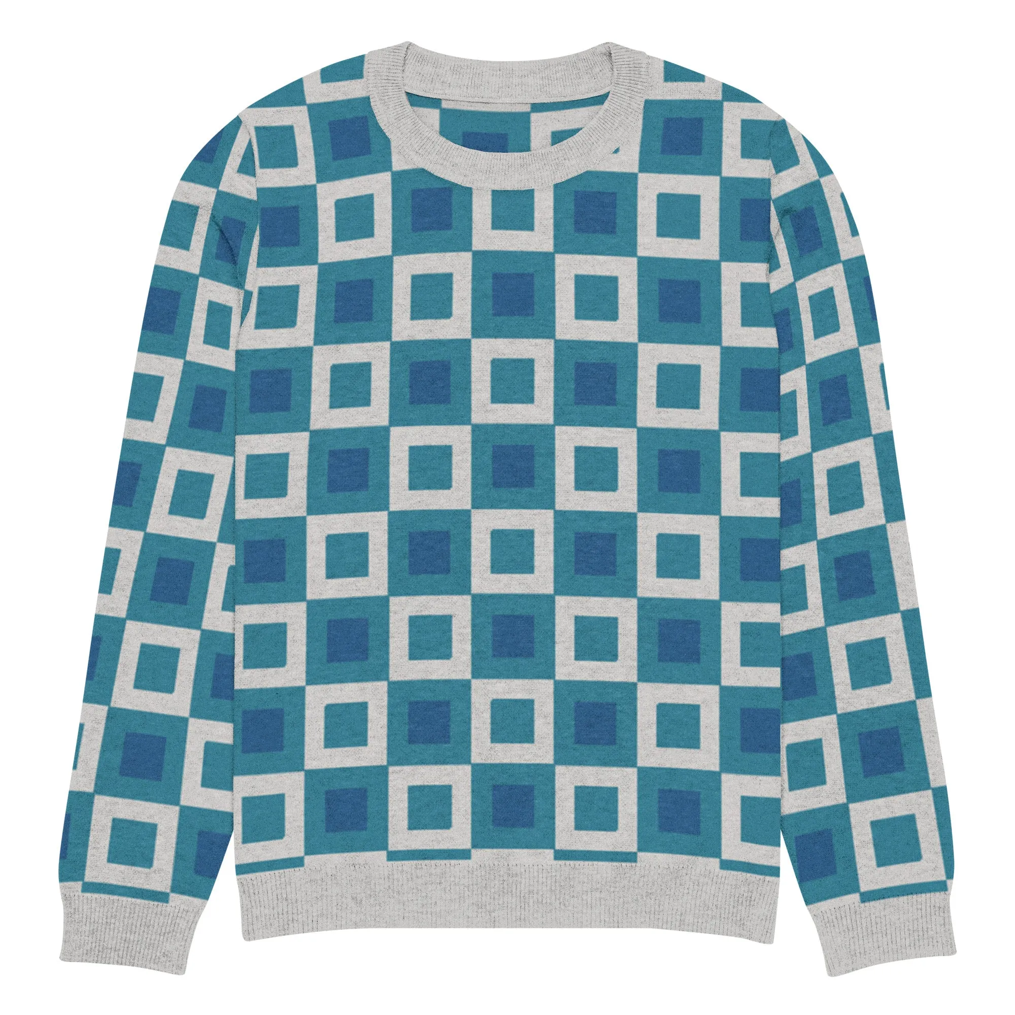 Go Blox in Ocean Blue Geometric Knitted Crewneck Sweater