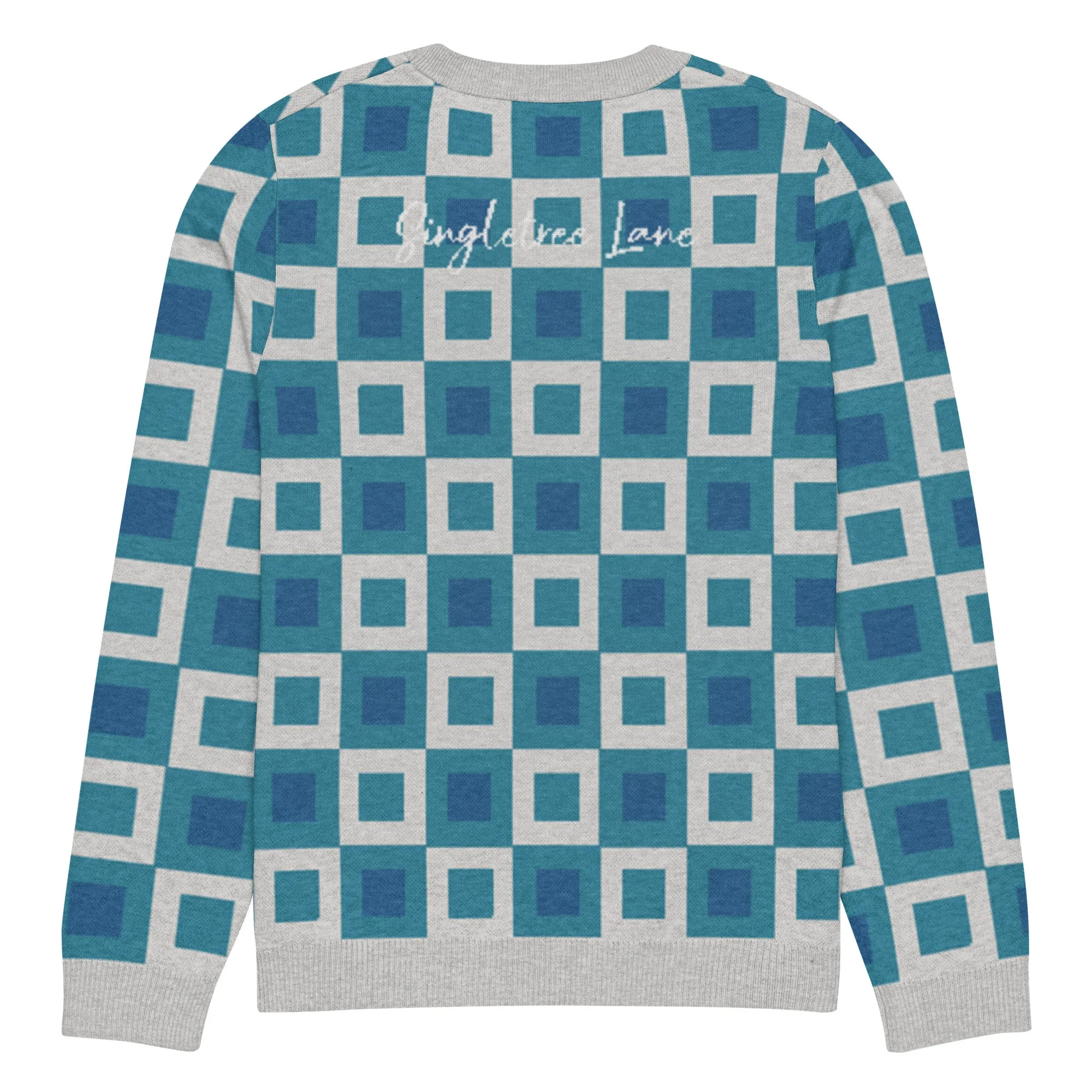 Go Blox in Ocean Blue Geometric Knitted Crewneck Sweater